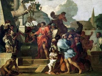 Augustus (63-14 BC) before the Tomb of Alexander III (356-323 BC) the Great